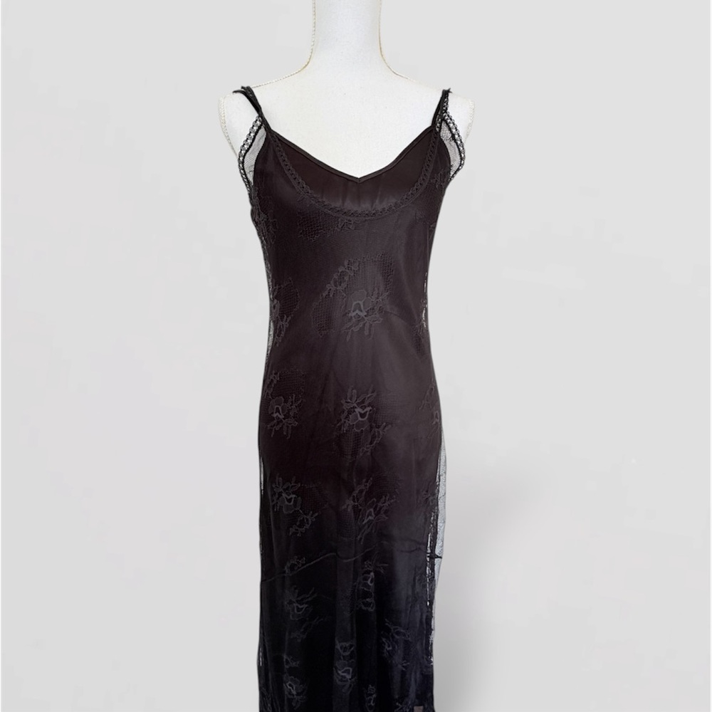 Vtg Max Studio 90s Whimsigoth Black Mesh Maxi‎ Dress - Size M